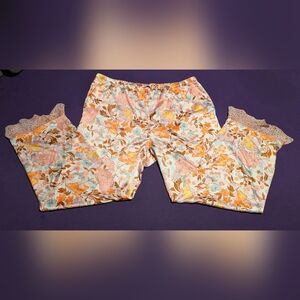 Victorias Secret Silky Floral Chiffon Orange Autumn Pajama Bottoms
